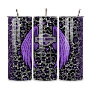 Harley Davidson Purple Leopard Glitter 20oz Stainless Steel.Tumbler